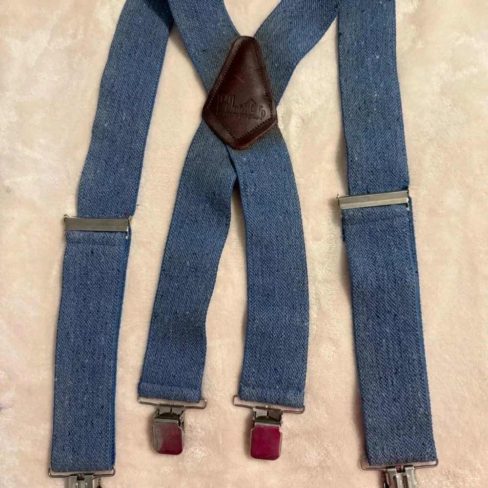 Mens contractor series blue jeans work suspenders NO slip clips Adj  straps